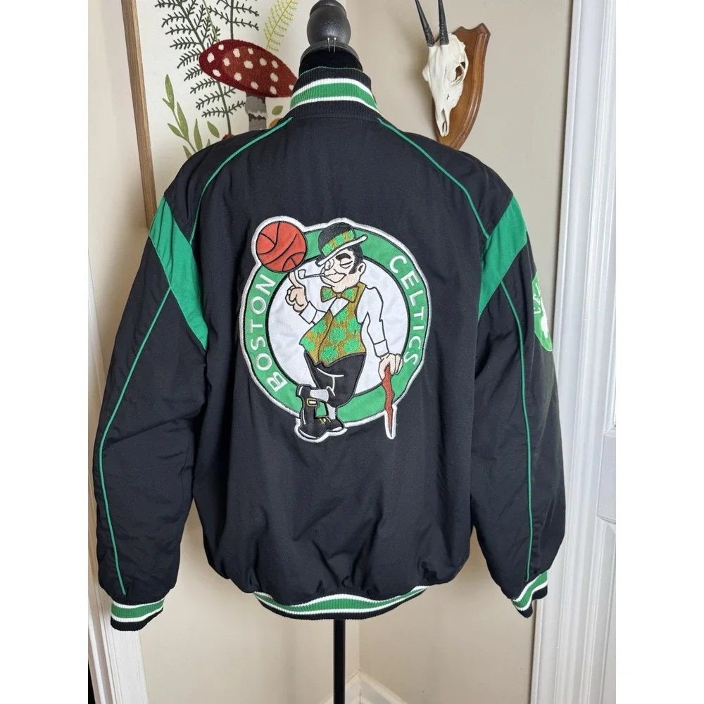 NBA Boston Celtics Reversible Varsity Bomber Jacket Green Black Embroidered Mens